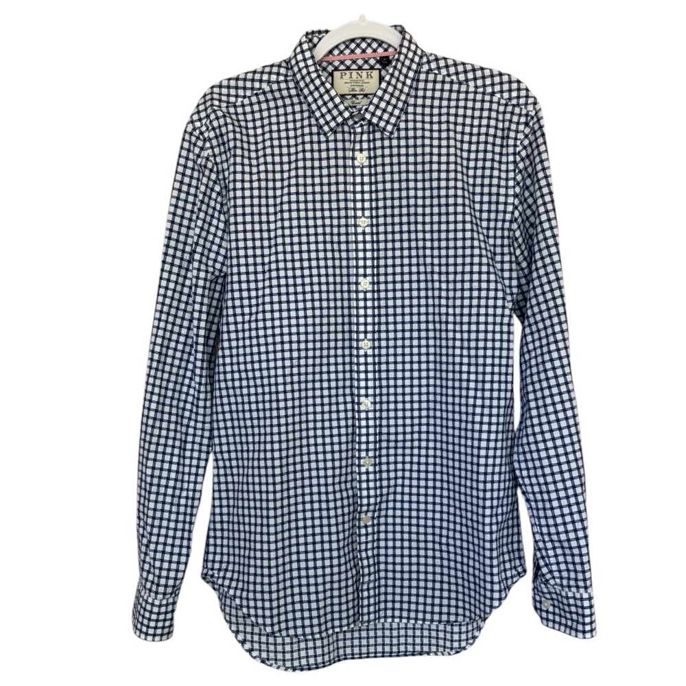 Thomas Pink Checkered Print Slim Fit Casual Button Down Shirt Size M